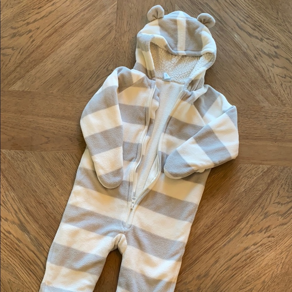 Striped fleece babysuit (size 18-24m)